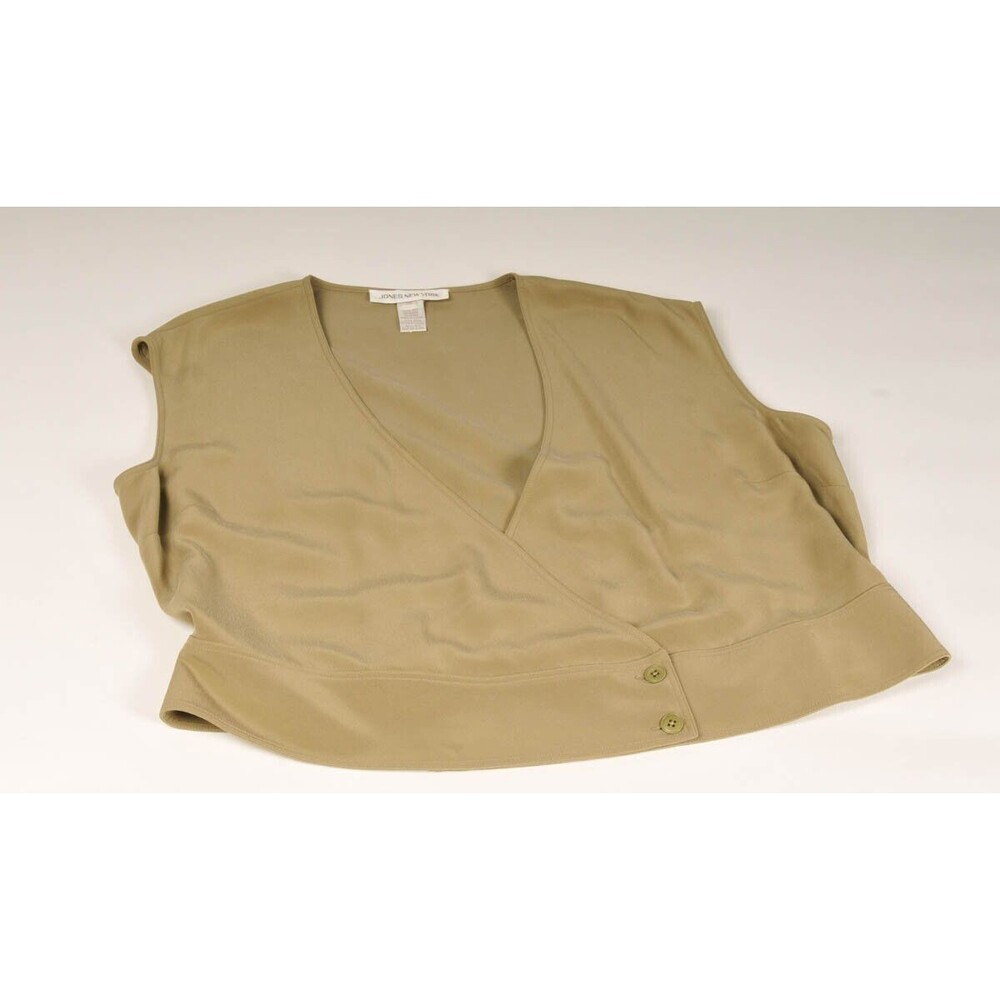 Jones of New York Olive Sleeveless Silk Wrap Blouse Size 16